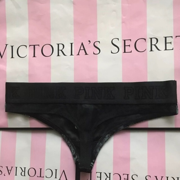 (XS) PINK VICTORIA’S SECRET BLACK VELVET THONGS - Picture 2 of 3